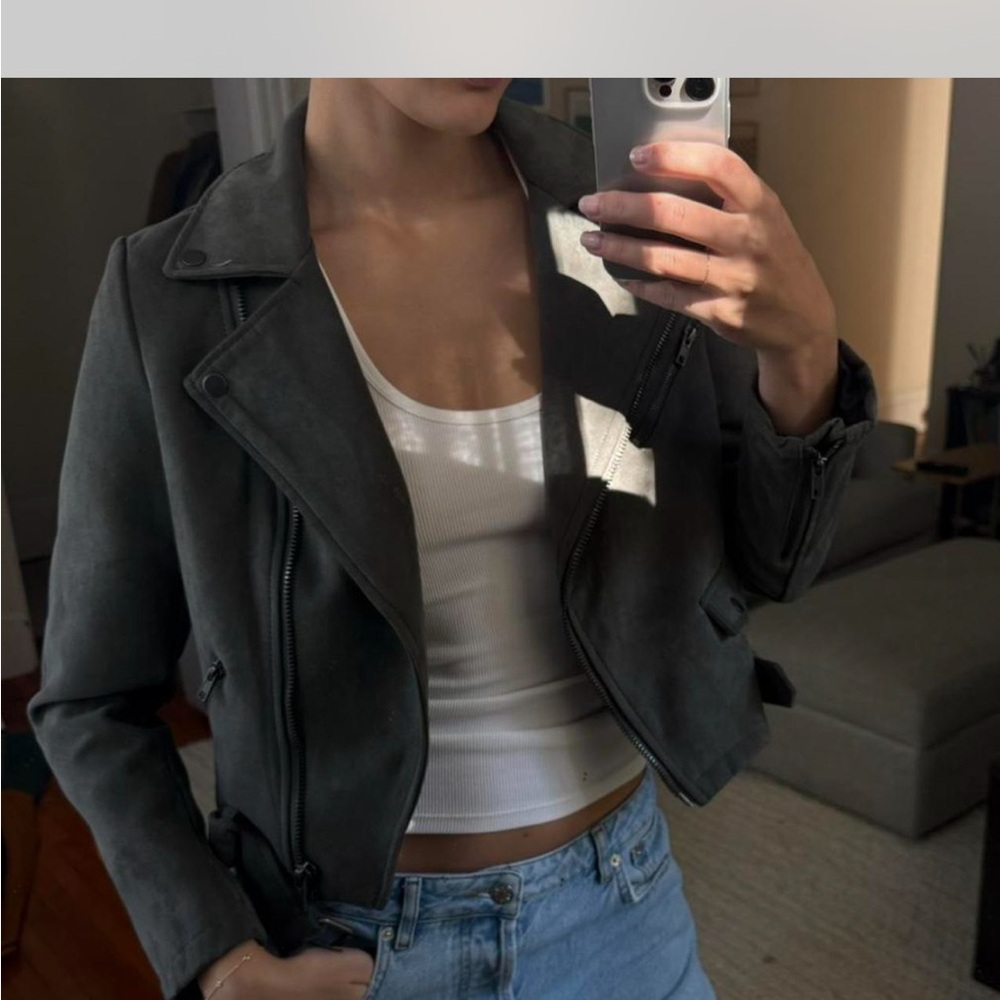 Grey faux suede moto jacket forever 21